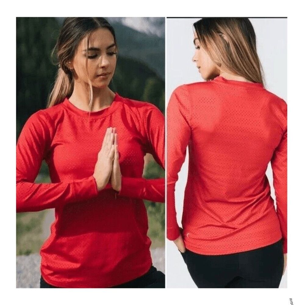 Zyia Active Chill Red Perforated Long Sleeve Large Women